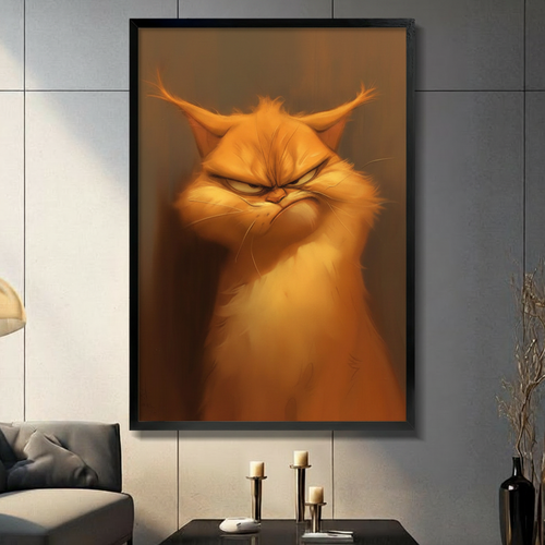 Grumpy Orange Cat Portrait Canvas Wall Art