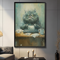Grumpy Office Cat Watercolor Canvas Wall Art