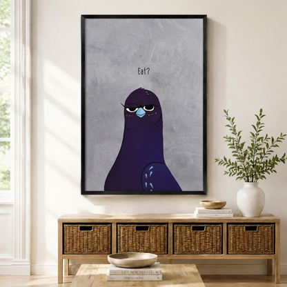 Grumpy Pigeon 'Eat?' Whimsical Canvas Wall Art