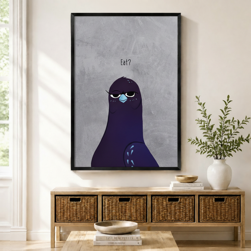 Grumpy Pigeon 'Eat?' Whimsical Canvas Wall Art