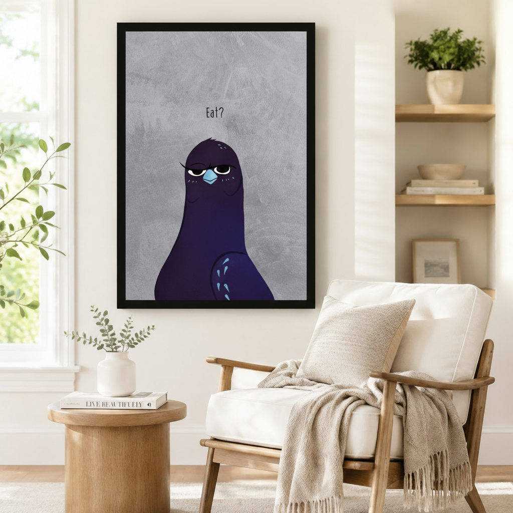 Grumpy Pigeon 'Eat?' Whimsical Canvas Wall Art