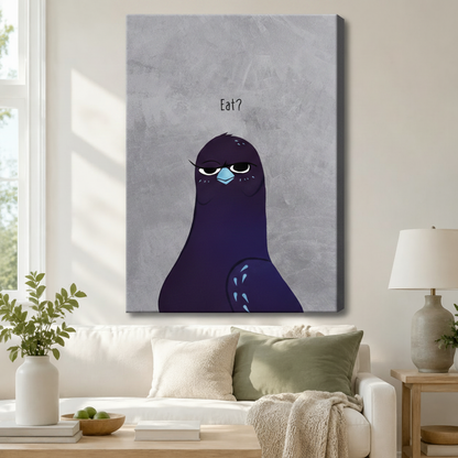 Grumpy Pigeon 'Eat?' Whimsical Canvas Wall Art