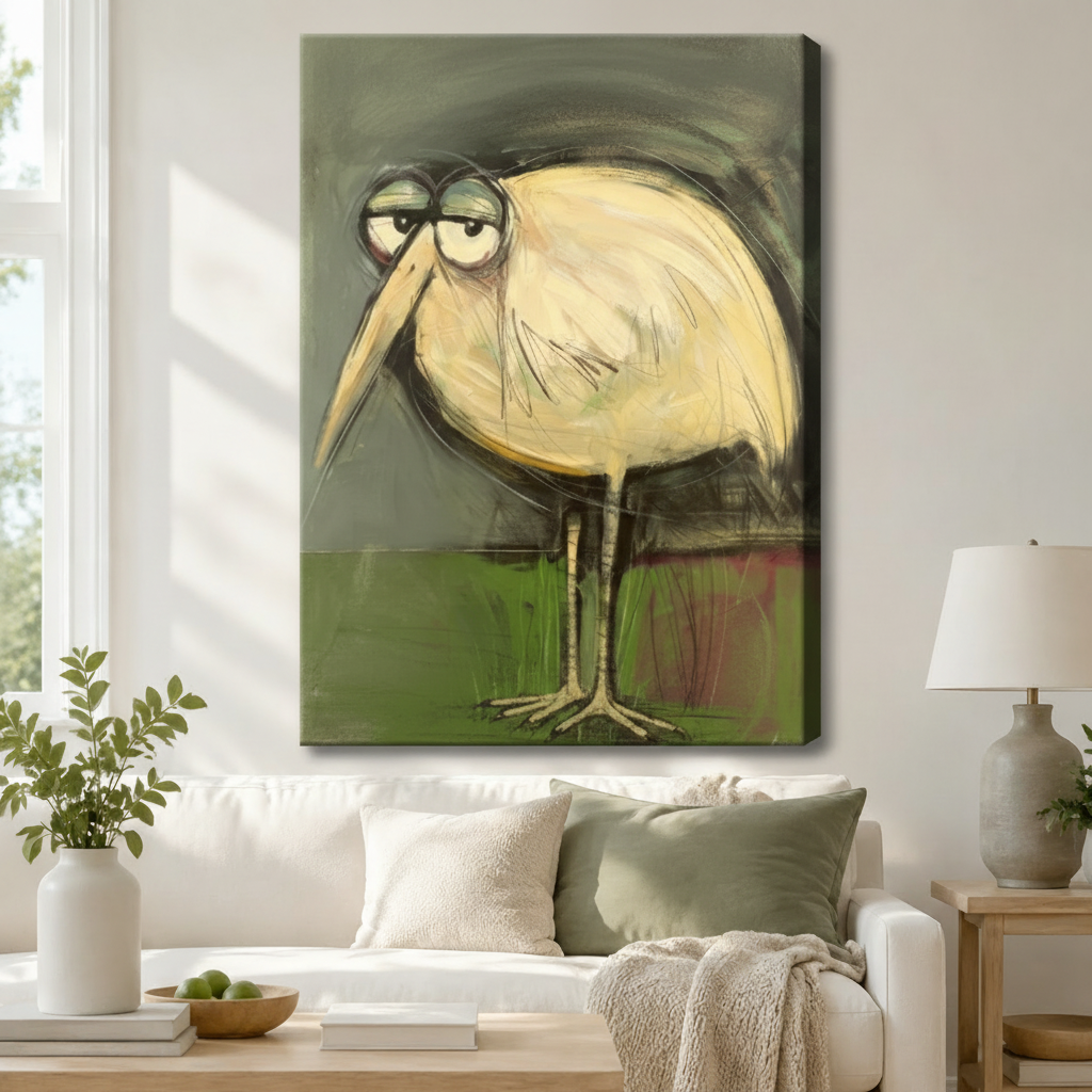 Grumpy Bird Expressionist Canvas Wall Art