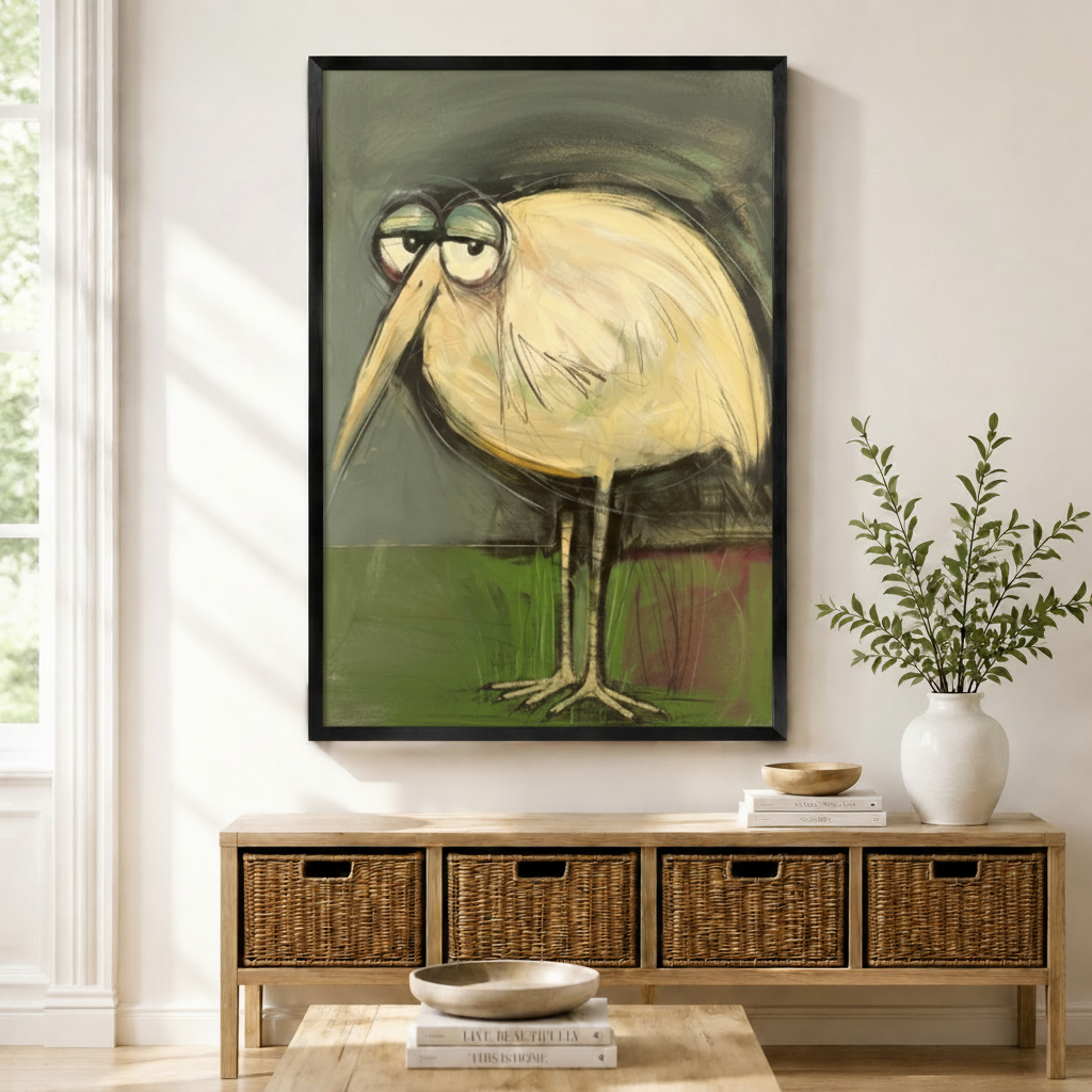 Grumpy Bird Expressionist Canvas Wall Art