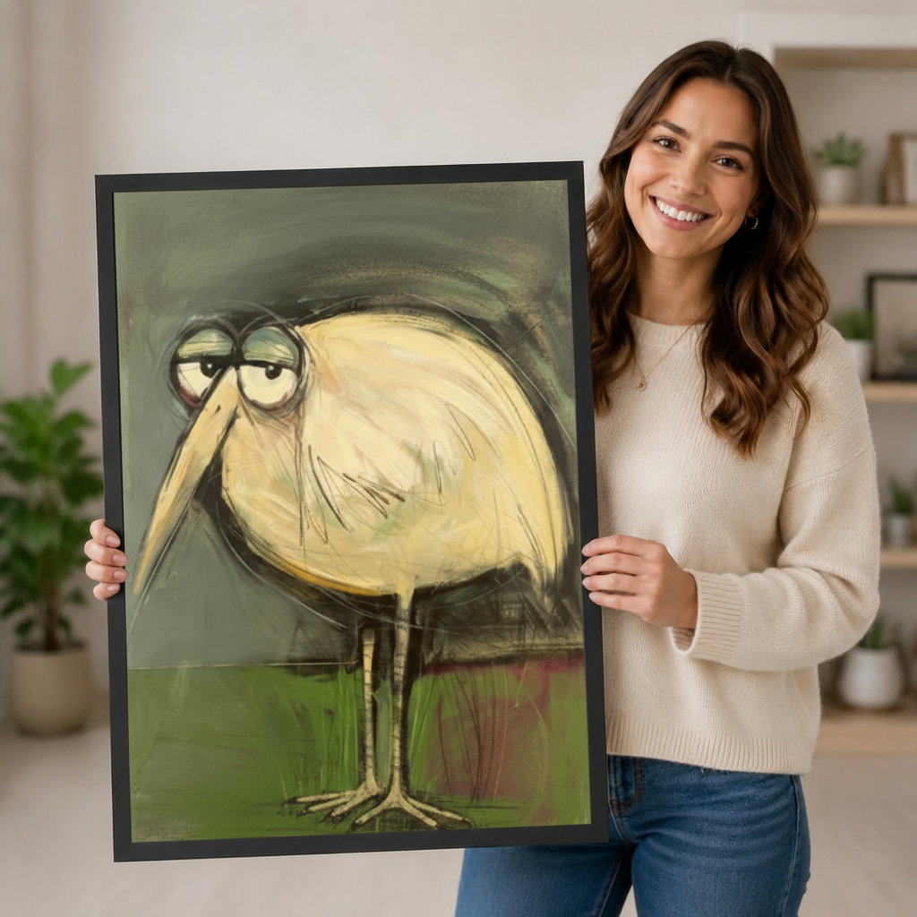 Grumpy Bird Expressionist Canvas Wall Art