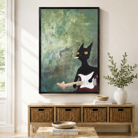 Rock Cat Guitar Vintage Green Canvas Wall Art