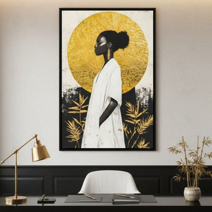 Golden Halo Afrocentric Poise Canvas Wall Art