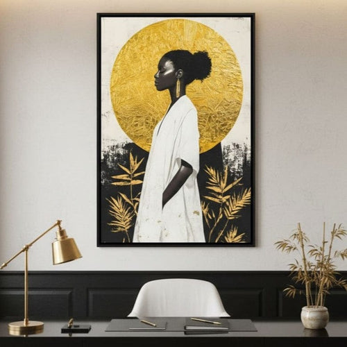 Golden Halo Afrocentric Poise Canvas Wall Art