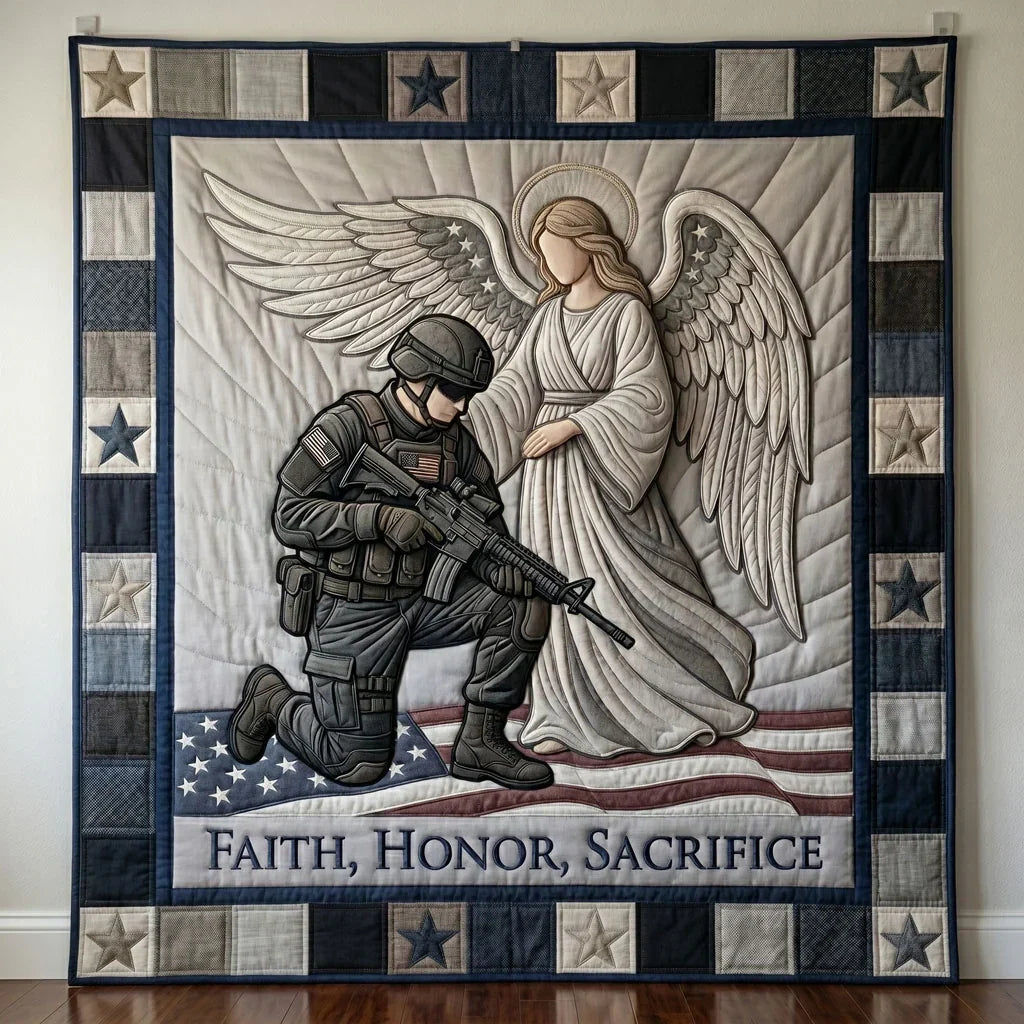 Guardian Angel Soldier Patriotic Quilt Blanket