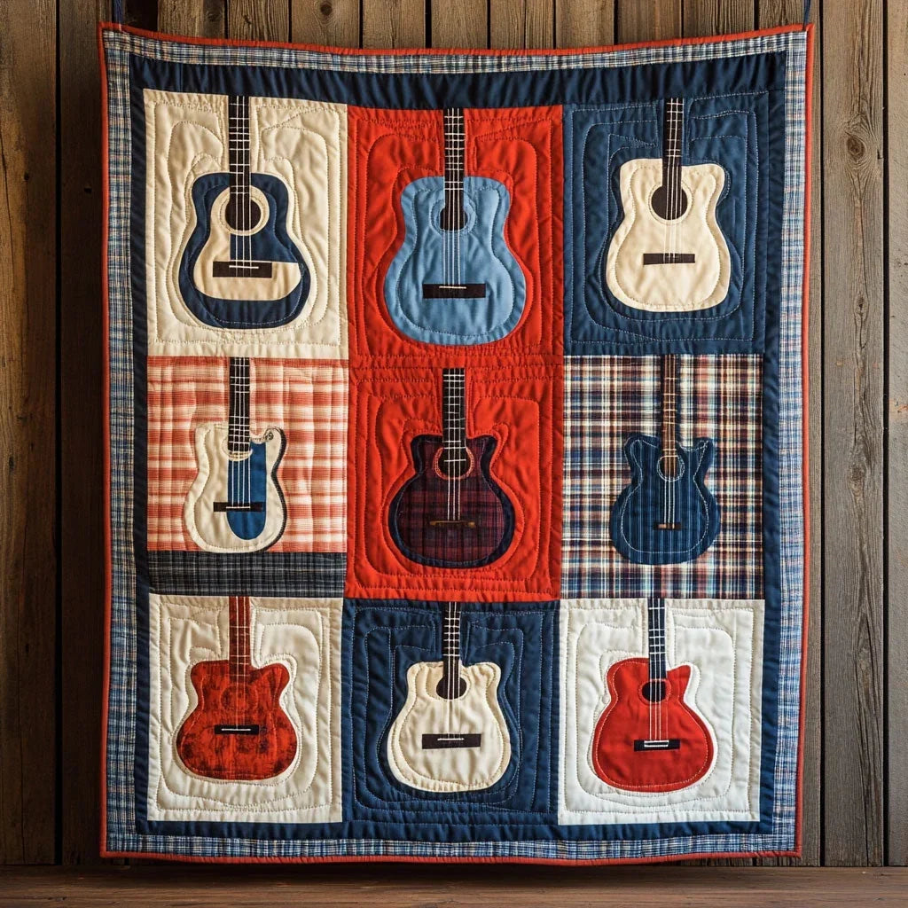 Guitar Patchwork Quilt Blanket