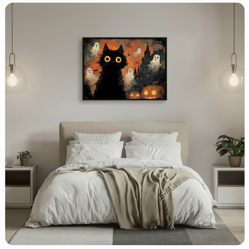 Halloween Black Cat Ghost Spooky Canvas Art Wall Art