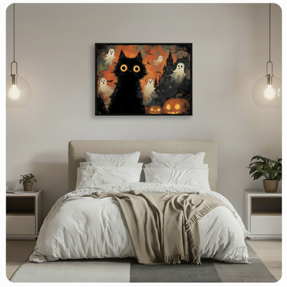 Halloween Black Cat Ghost Spooky Canvas Art Wall Art