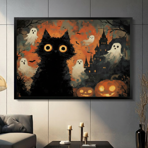 Halloween Black Cat Ghost Spooky Canvas Art Wall Art