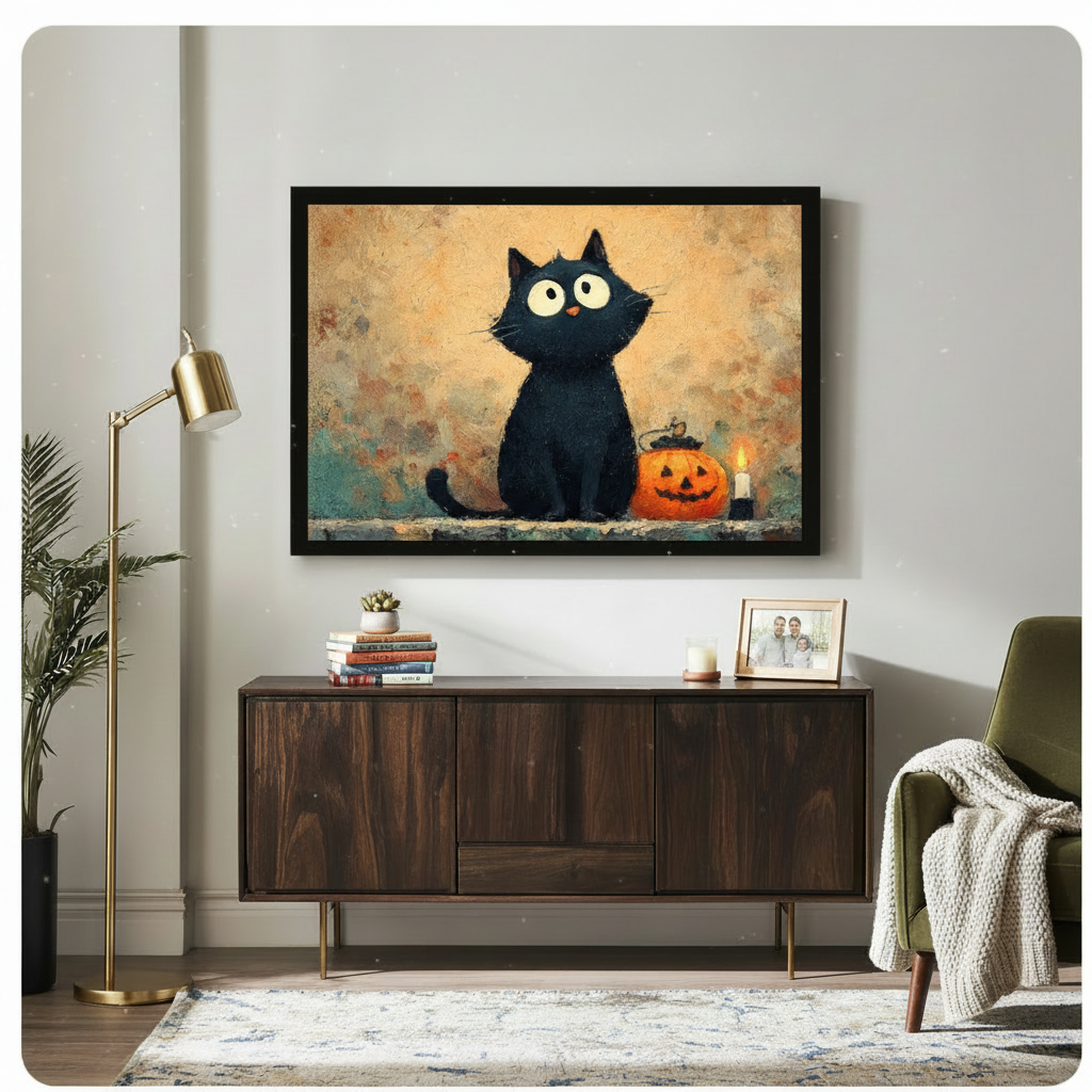 Halloween Black Cat Pumpkin Oil Painting Canvas Art