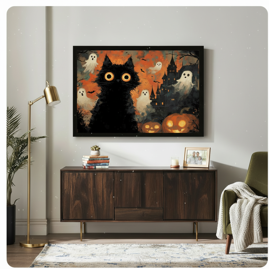 Halloween Black Cat Ghost Spooky Canvas Art Wall Art