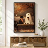 Autumn Ghost Cat Cozy Canvas Wall Art