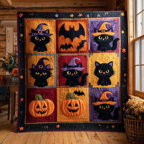 Halloween Cat Patchwork Quilt Blanket