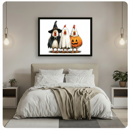 Halloween Chickens Whimsical Canvas Wall Art