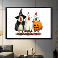 Halloween Chickens Whimsical Canvas Wall Art