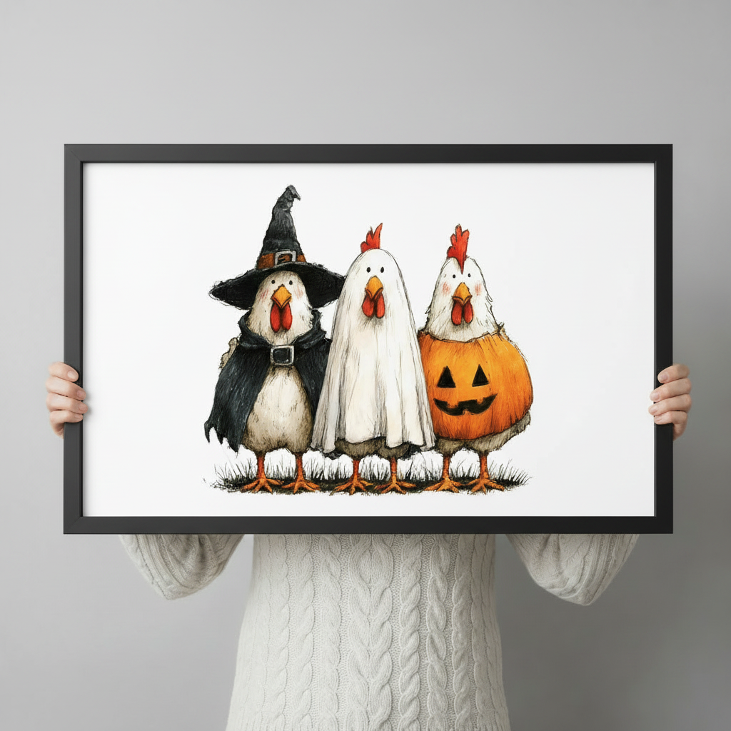 Halloween Chickens Whimsical Canvas Wall Art