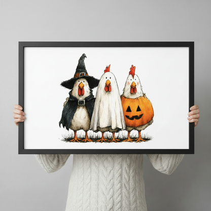 Halloween Chickens Whimsical Canvas Wall Art