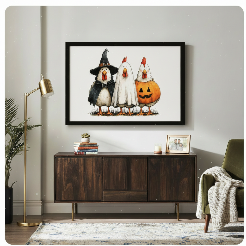 Halloween Chickens Whimsical Canvas Wall Art
