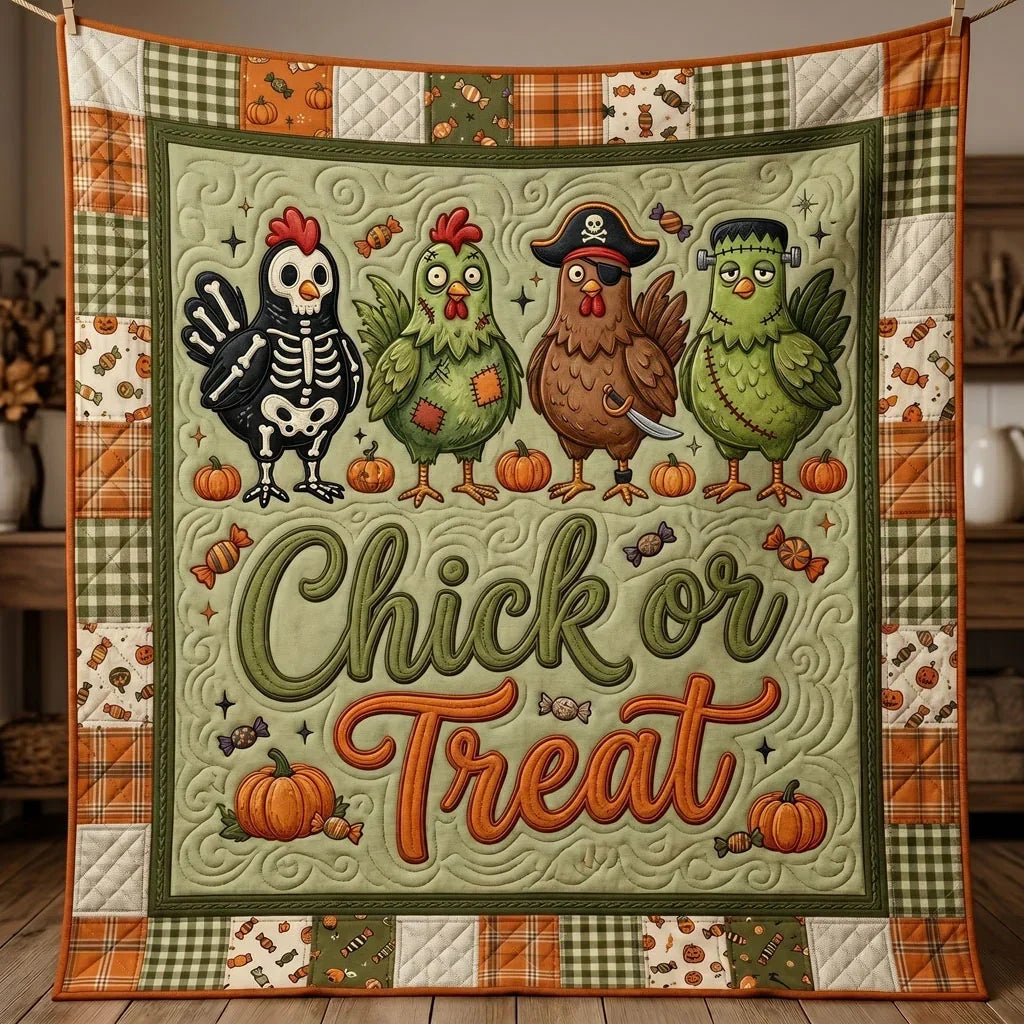 Halloween Chickens Trick Or Treat Quilt Blanket