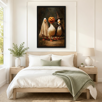 Halloween Duck Trio Whimsical Canvas Wall Art