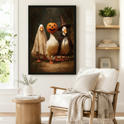 Halloween Duck Trio Whimsical Canvas Wall Art
