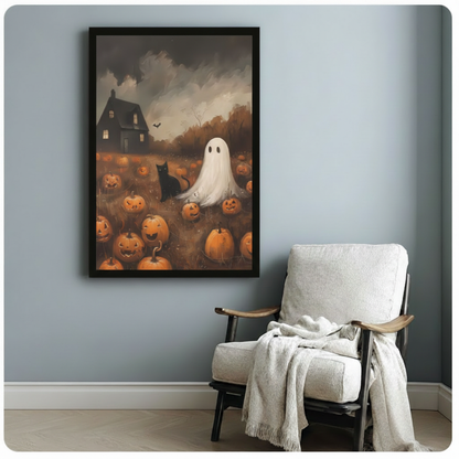 Halloween Ghost Pumpkin Patch Oil Painting Canvas