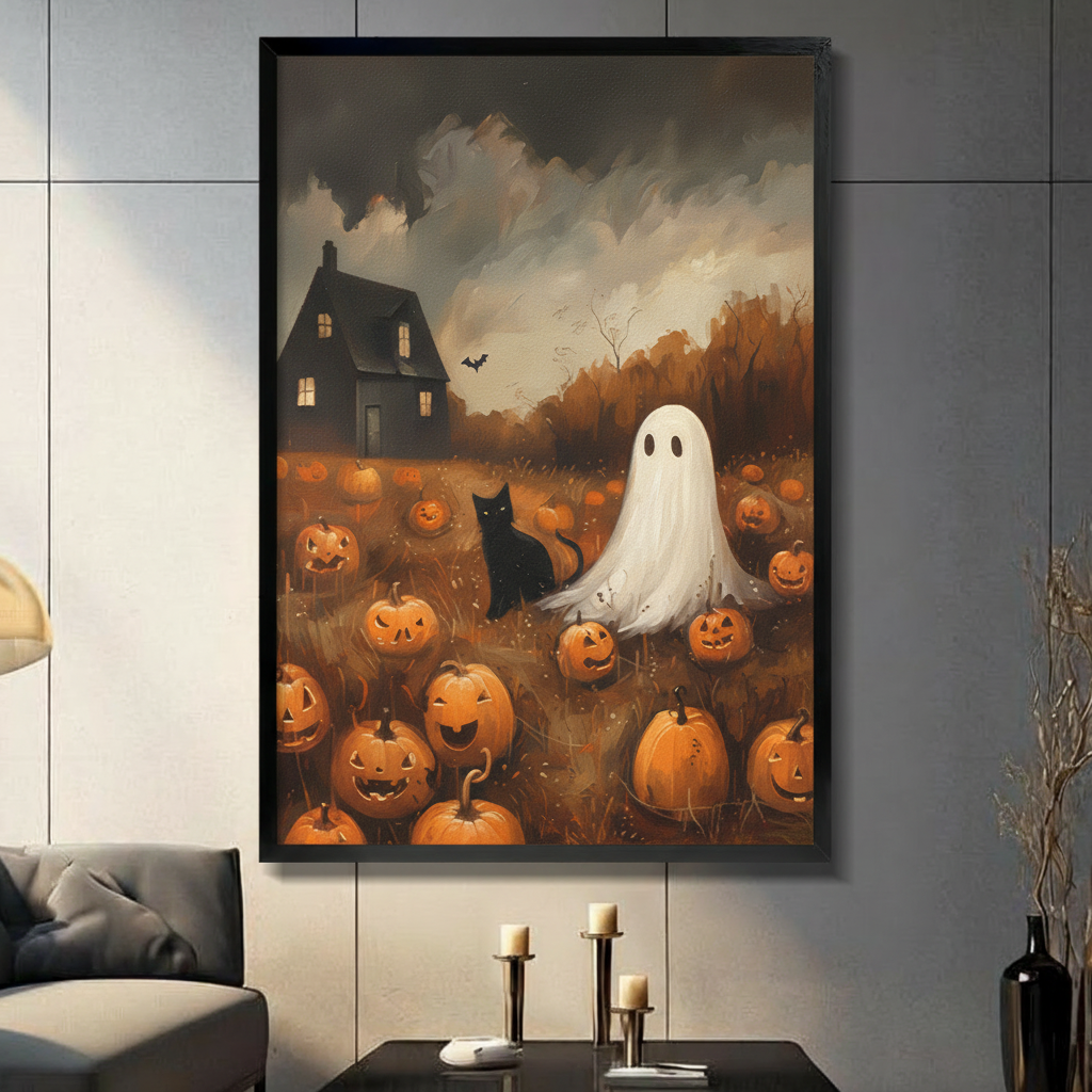 Halloween Ghost Pumpkin Patch Oil Painting Canvas