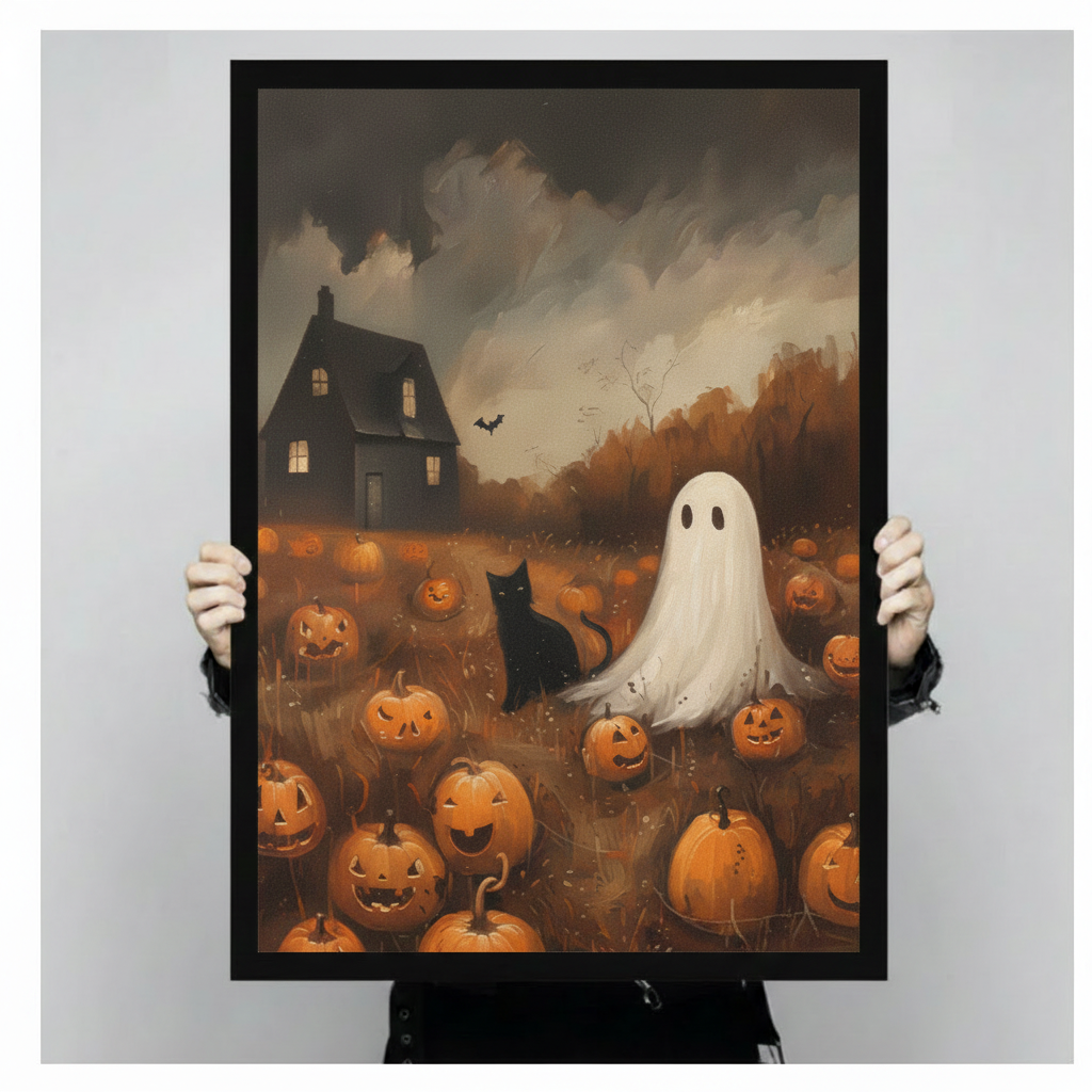Halloween Ghost Pumpkin Patch Oil Painting Canvas
