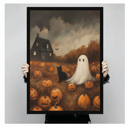Halloween Ghost Pumpkin Patch Oil Painting Canvas