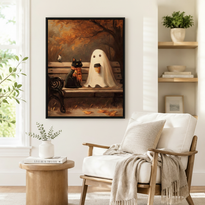 Autumn Ghost Cat Cozy Canvas Wall Art