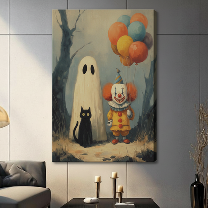 Vintage Halloween Ghost & Clown Canvas Wall Art