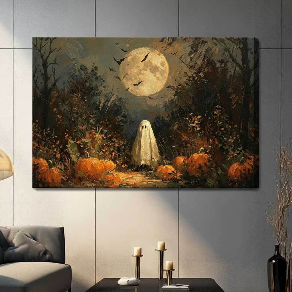 Halloween Ghost Pumpkin Patch Oil Painting Canvas
