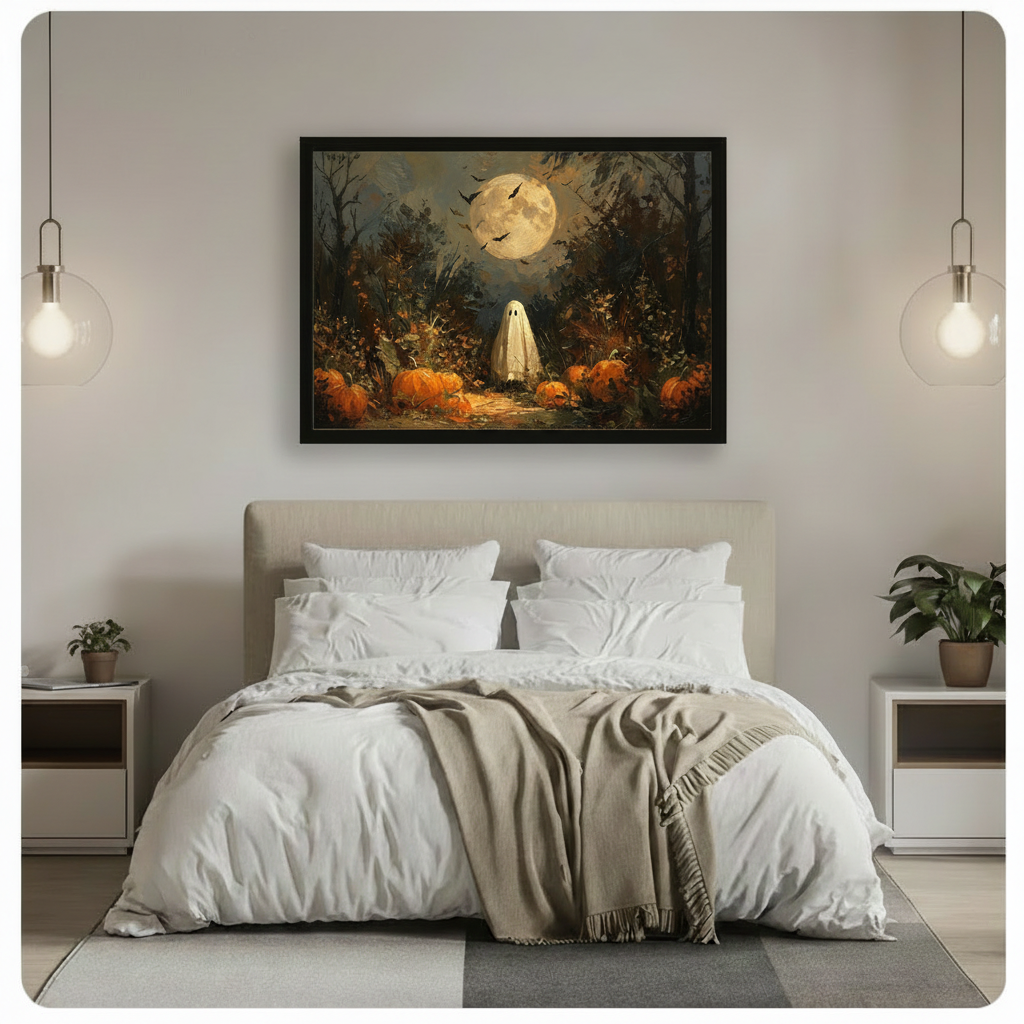 Halloween Ghost Pumpkin Patch Oil Painting Canvas