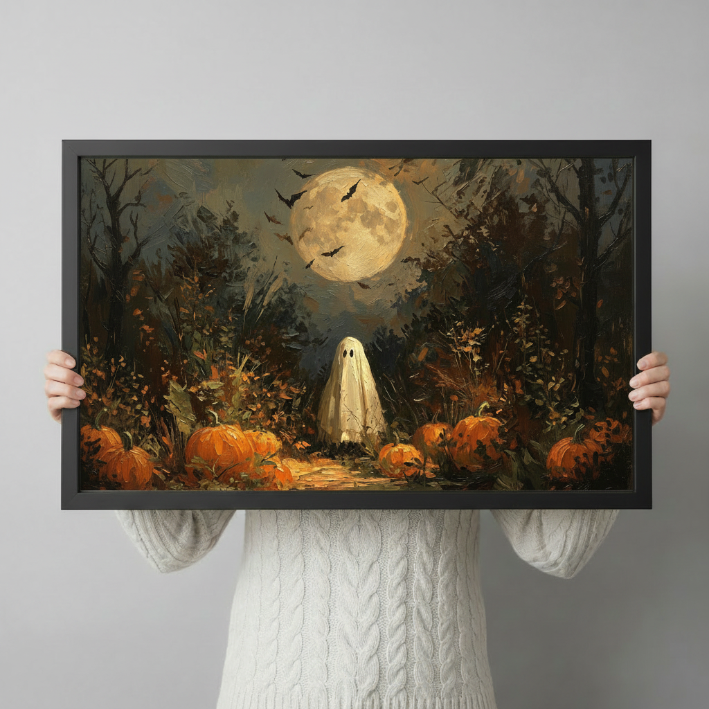 Halloween Ghost Pumpkin Patch Oil Painting Canvas