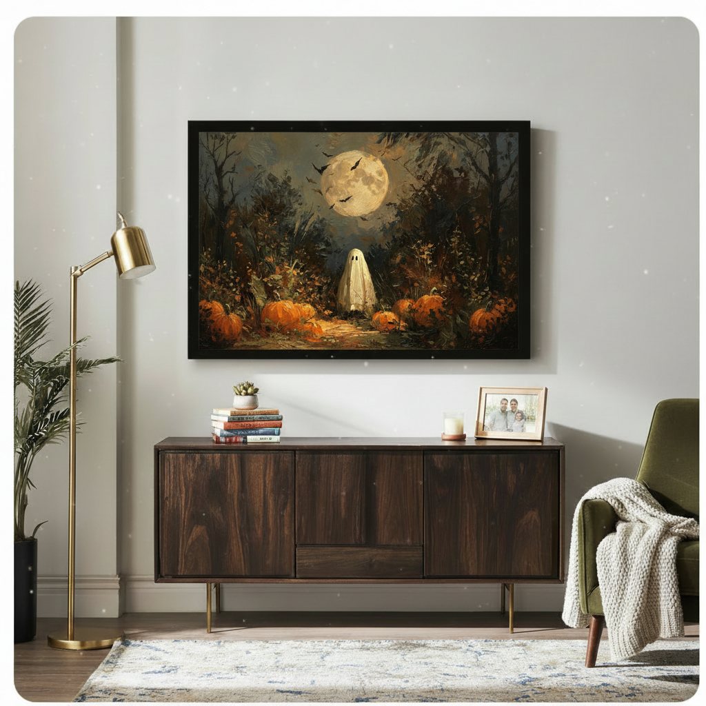 Halloween Ghost Pumpkin Patch Oil Painting Canvas