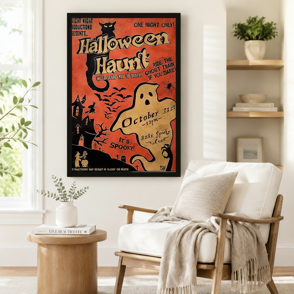 Halloween Haunt Retro Vintage Poster Canvas Art