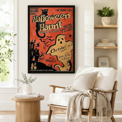 Halloween Haunt Retro Vintage Poster Canvas Art