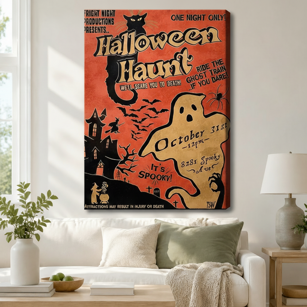 Halloween Haunt Retro Vintage Poster Canvas Art