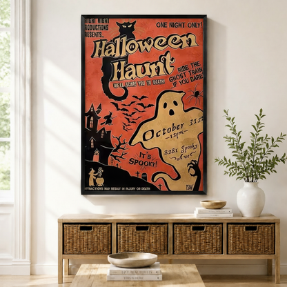 Halloween Haunt Retro Vintage Poster Canvas Art