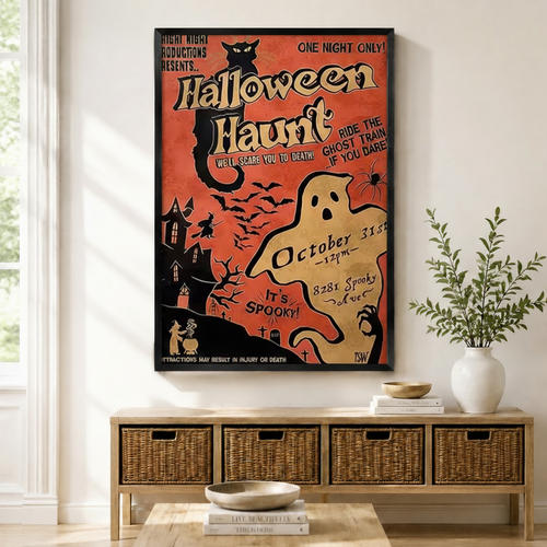 Halloween Haunt Retro Vintage Poster Canvas Art