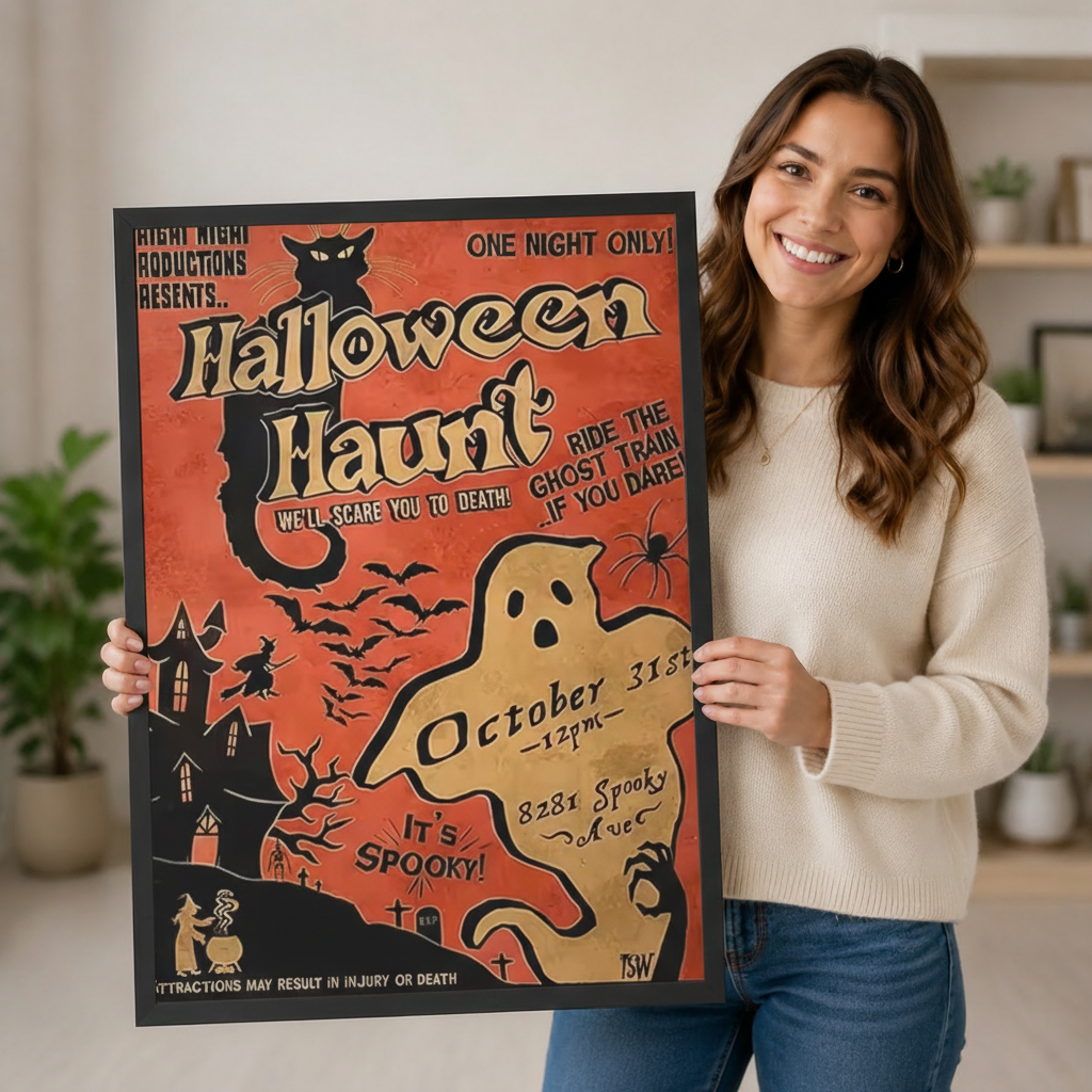 Halloween Haunt Retro Vintage Poster Canvas Art