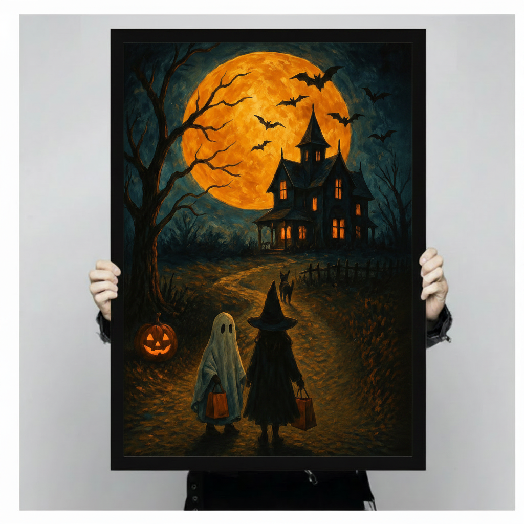 Halloween Haunted House Trick-or-Treat Canvas Art