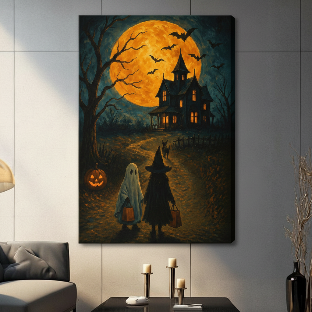 Halloween Haunted House Trick-or-Treat Canvas Art