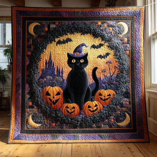 Halloween Moonlight Cat Quilt Blanket