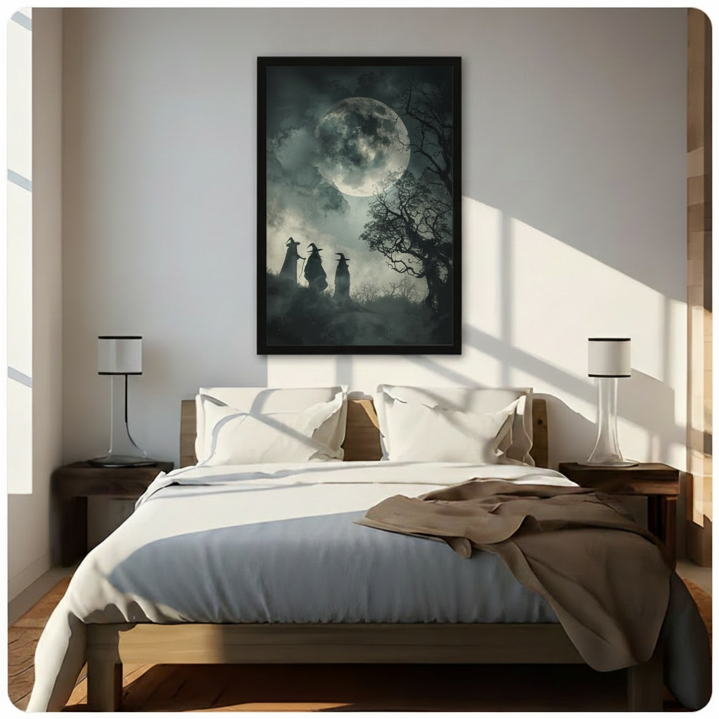 Gothic Three Witches Moon Dark Canvas Wall Art 3325