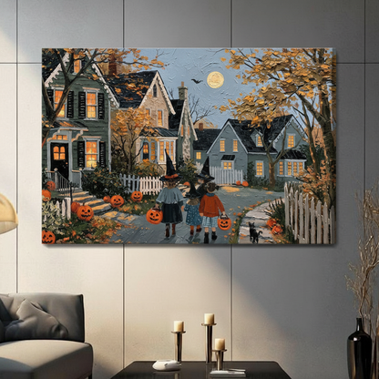 Halloween Trick or Treat Vintage Oil Painting Canvas